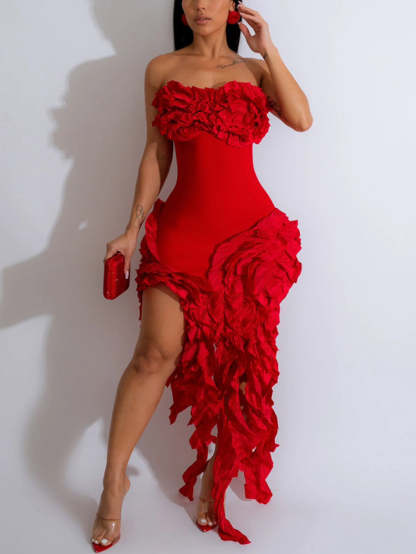 Strapless Ruffle High-Low Dress
