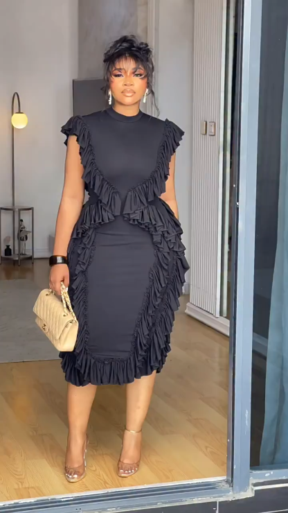 Ruffle Solid Color Midi Dress