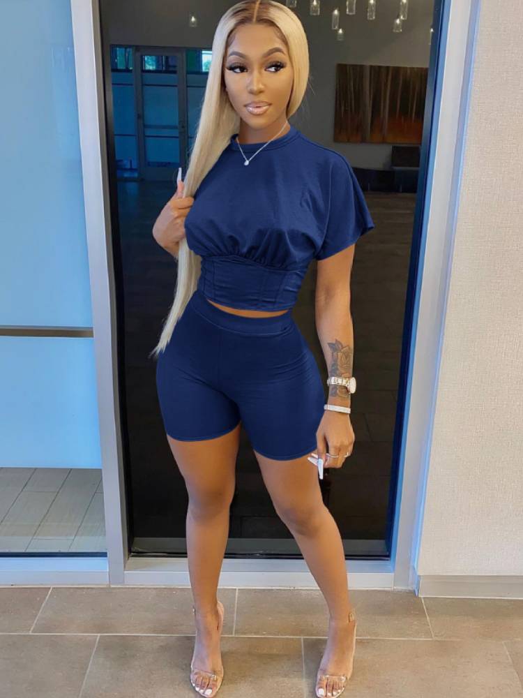 Two Piece Short Sleeves Crop Top Shorts