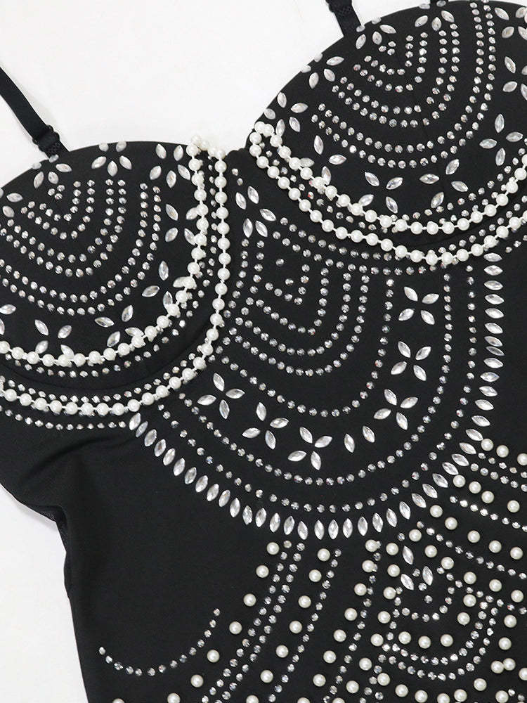 Strappy Rhinestone Mesh Maxi Dress