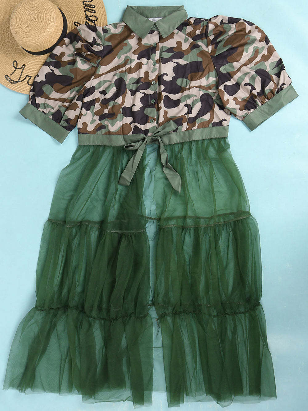 Mesh Patchwork Shirt Dress