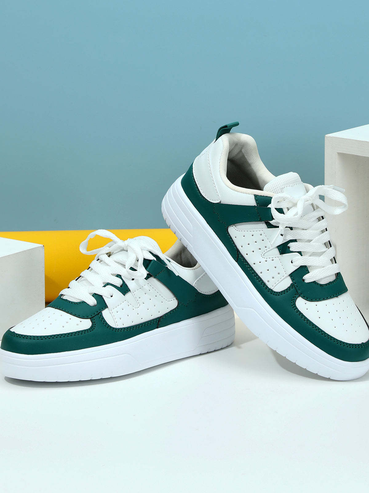 Colorblock Platform Lace-Up Sneakers