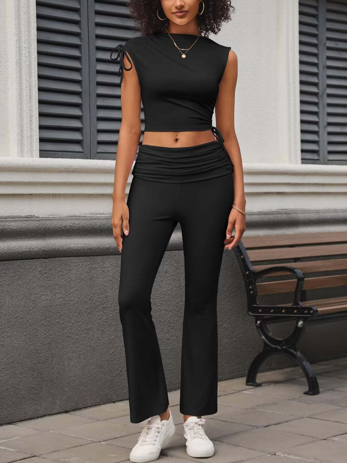 Sleeveless Crop Top Pants Sets