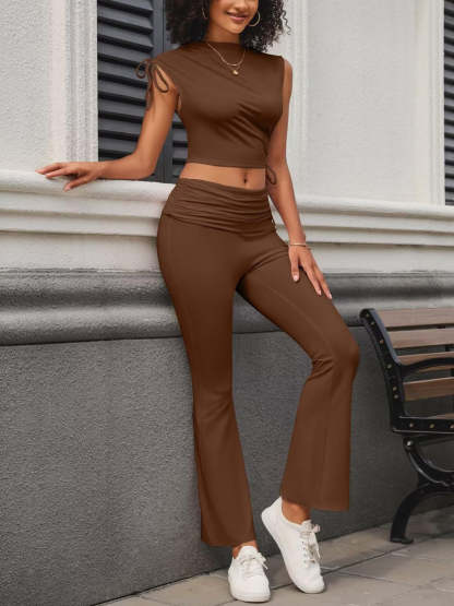 Sleeveless Crop Top Pants Sets