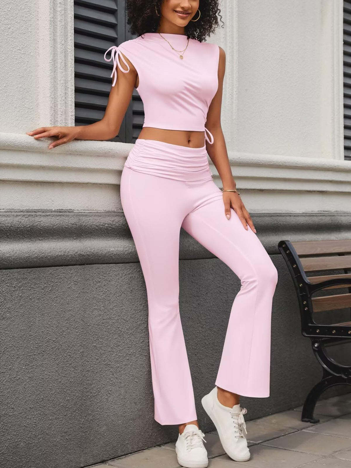 Sleeveless Crop Top Pants Sets