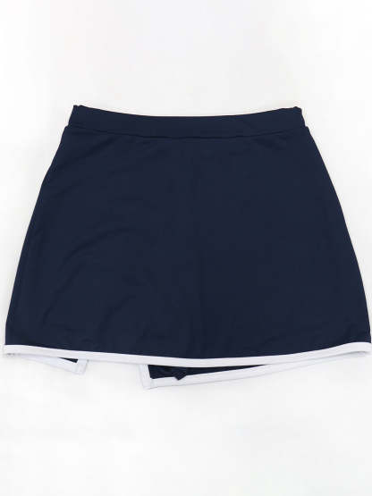 Two-Piece Contrast Trim Crop Top Skirt Shorts Set