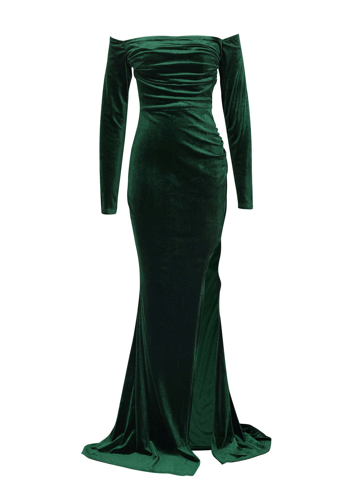 Off Shoulder Velvet Split Maxi Dress