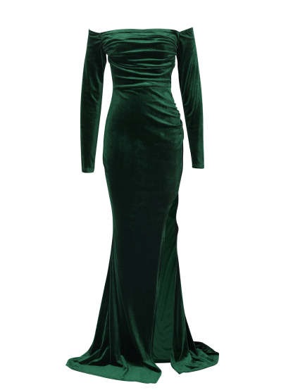 Off Shoulder Velvet Split Maxi Dress