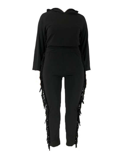 Two Pieces Plus Size Fringe Hooded Tracksuit
