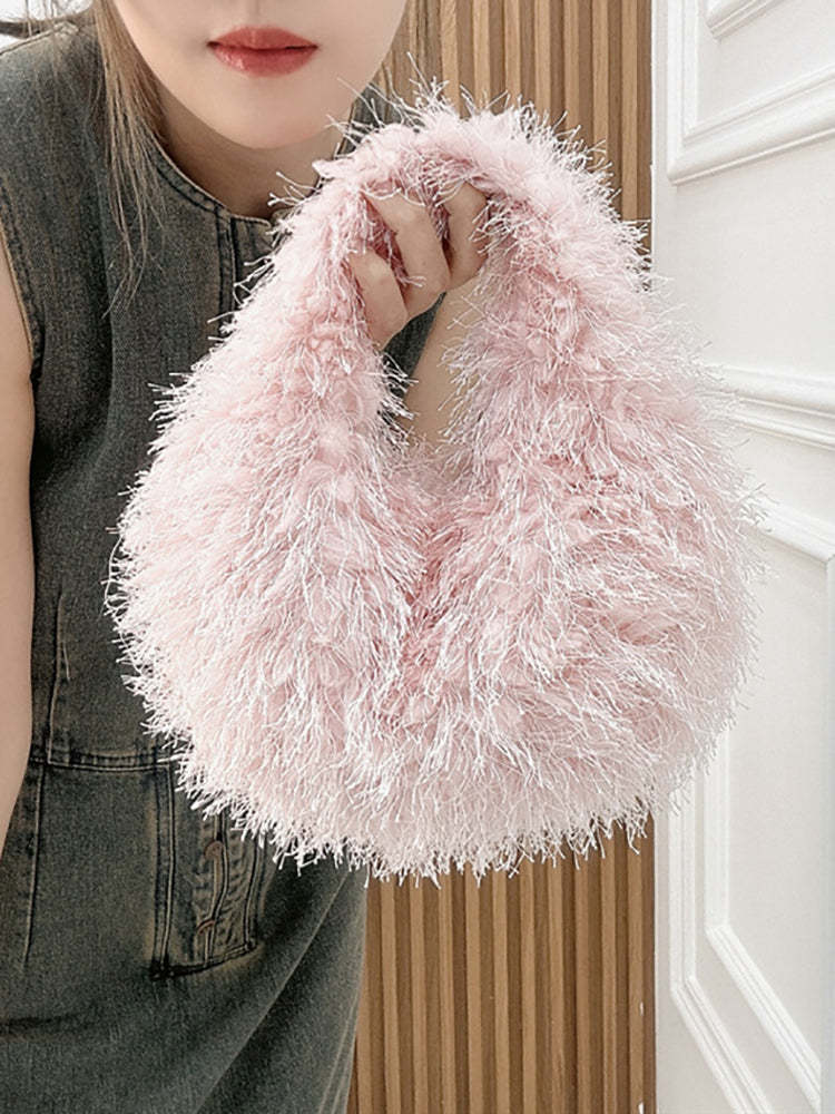 Candy Color Fluffy Fringe Mini Handbag