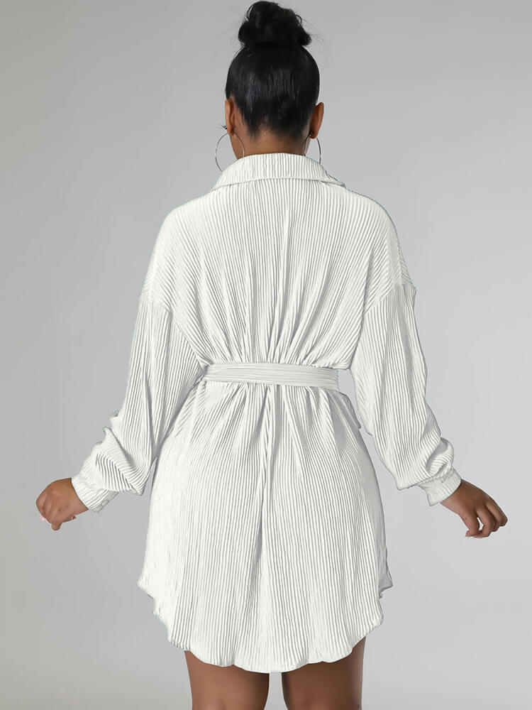 Long Sleeve Ribbed Mini Shirt Dress