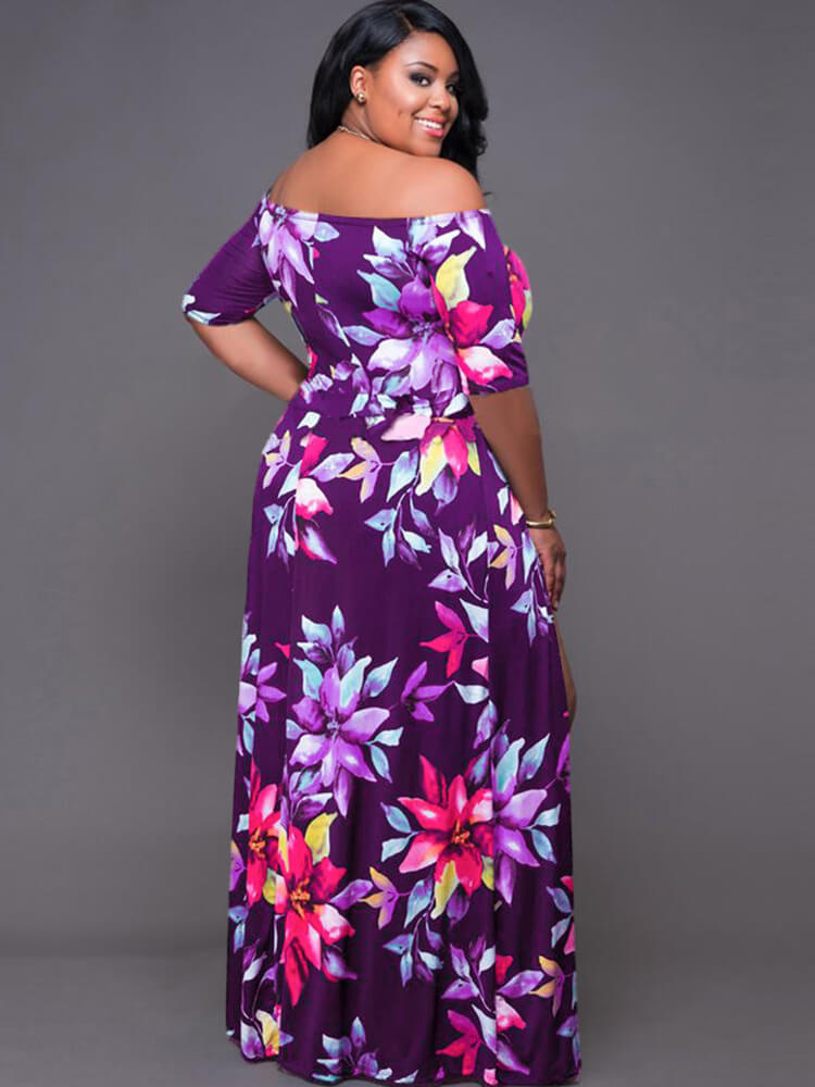 Off Shoulder Floral Print High Split Maxi Dress
