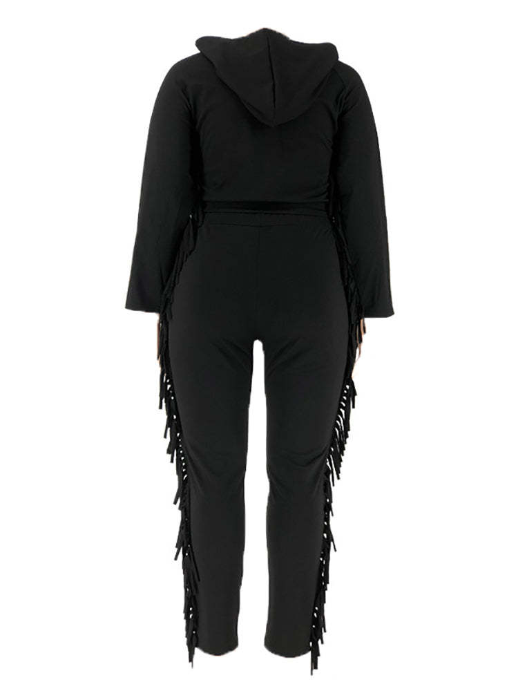 Two Pieces Plus Size Fringe Hooded Tracksuit