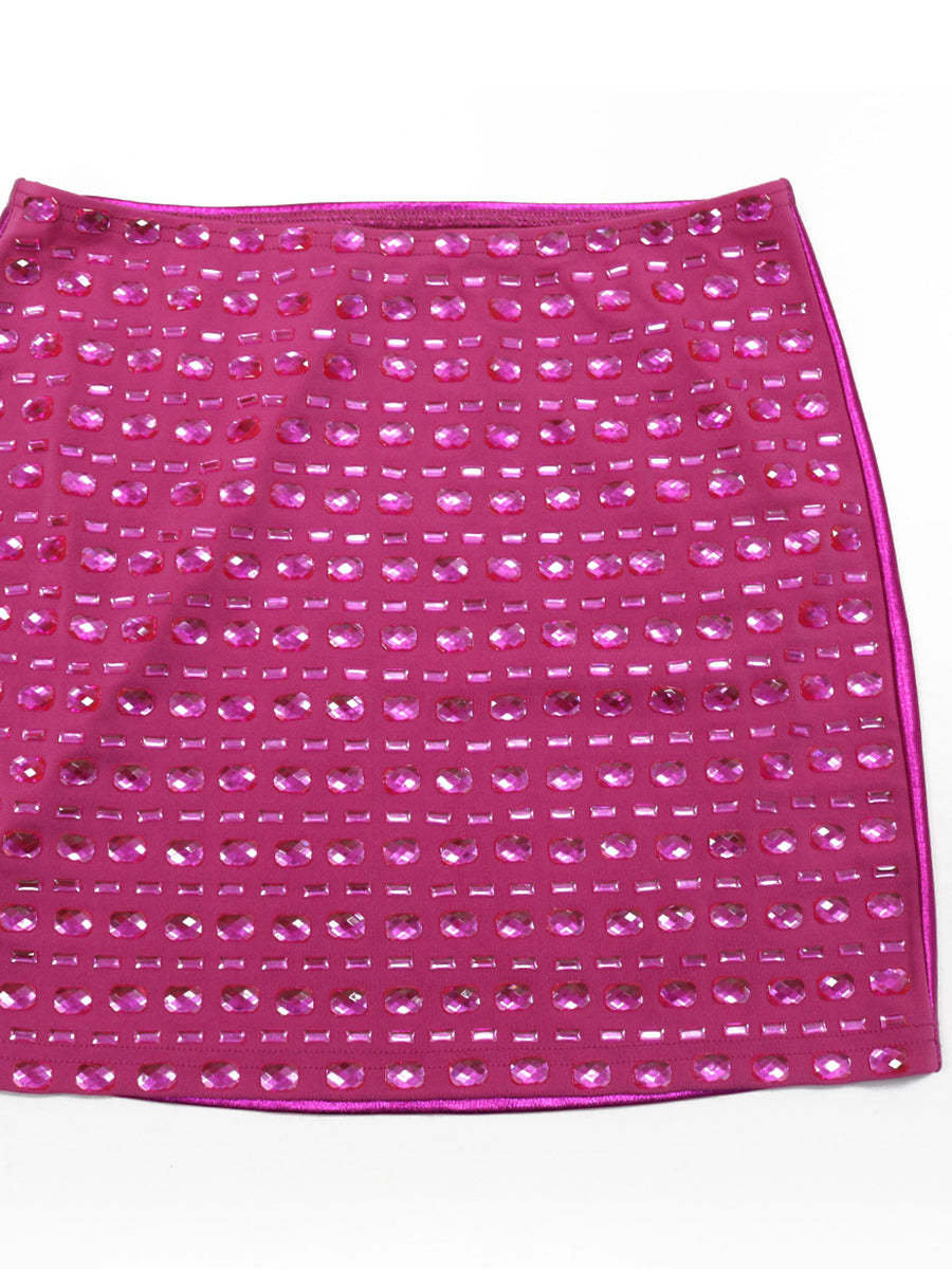 ?Glamorous Silver Rhinestone Skirt Sets