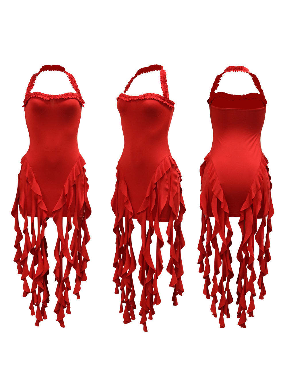 Ruffle Fringe Halter Mini Dress