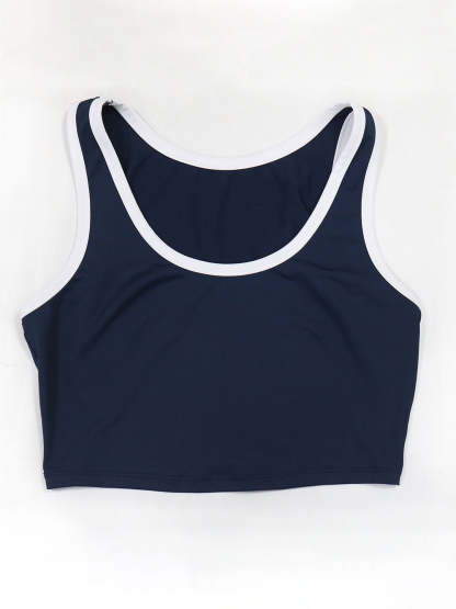 Two-Piece Contrast Trim Crop Top Skirt Shorts Set