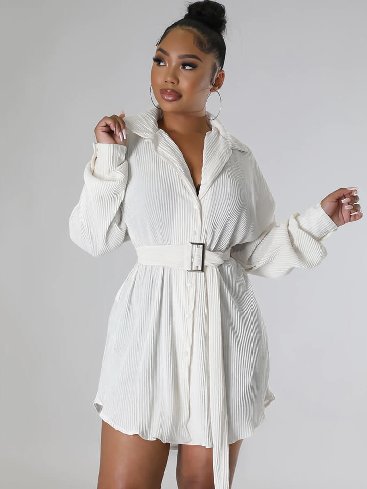 Long Sleeve Ribbed Mini Shirt Dress