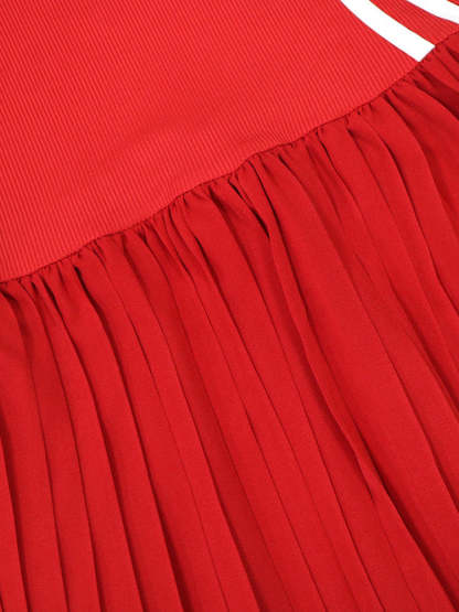 Sleeveless Sporty Striped Pleated Mini Dress