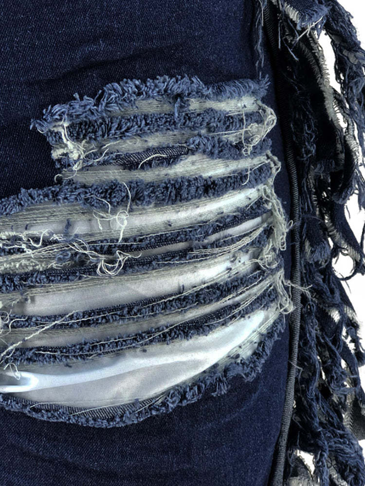 Plus Size Fringe Ripped Cutout Denim Jeans