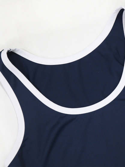 Two-Piece Contrast Trim Crop Top Skirt Shorts Set