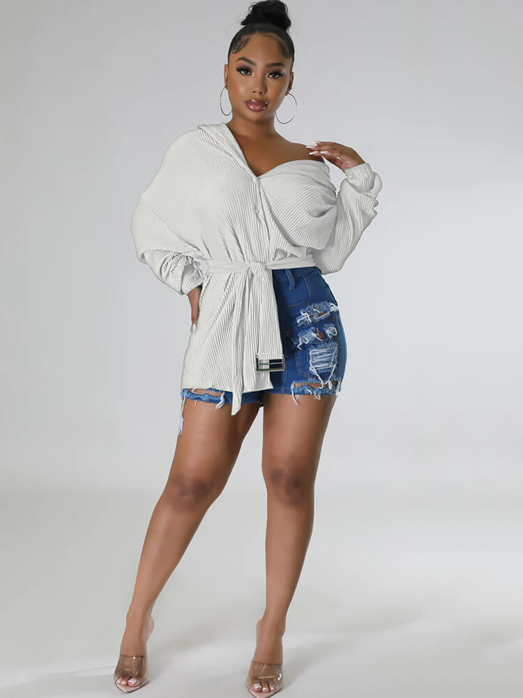 Long Sleeve Ribbed Mini Shirt Dress