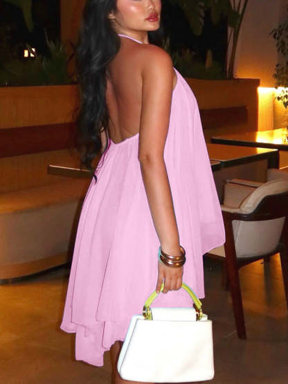 Backless Halter Chiffon Mini Dress