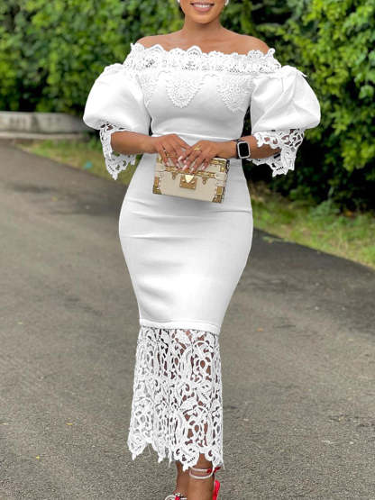 Plus Size Off Shoulder Lace Patchwork Dress
