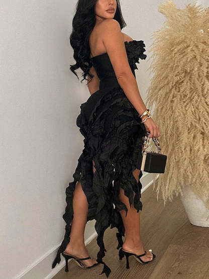 Strapless Ruffle High-Low Dress