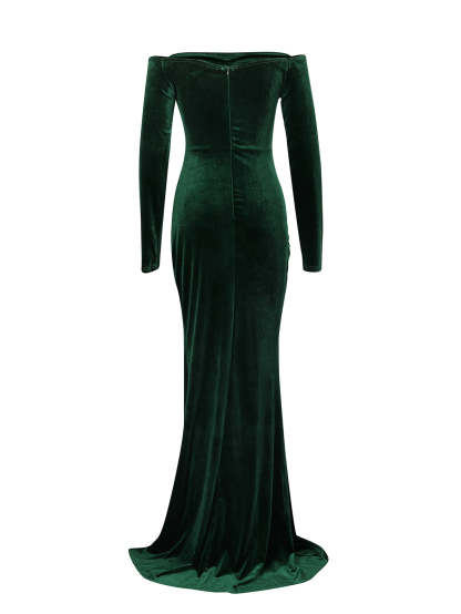 Off Shoulder Velvet Split Maxi Dress