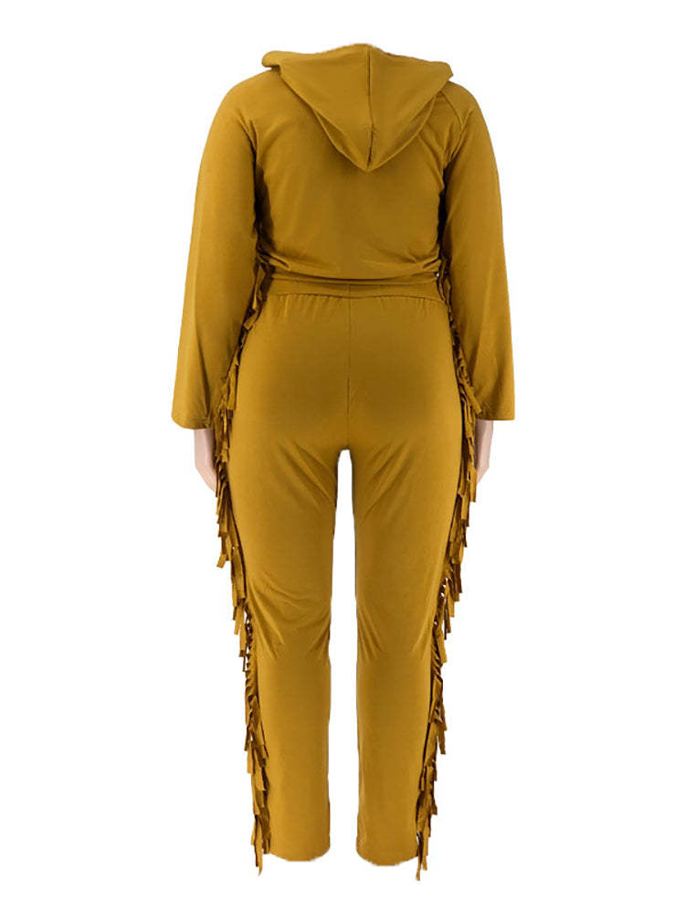 Two Pieces Plus Size Fringe Hooded Tracksuit