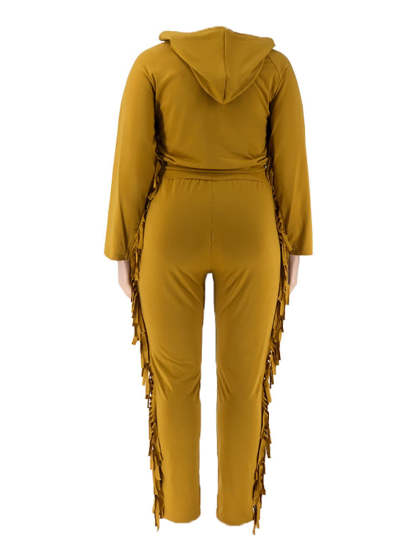 Two Pieces Plus Size Fringe Hooded Tracksuit