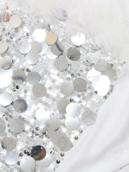 Sequin Halter Backless Feather Trim Dress