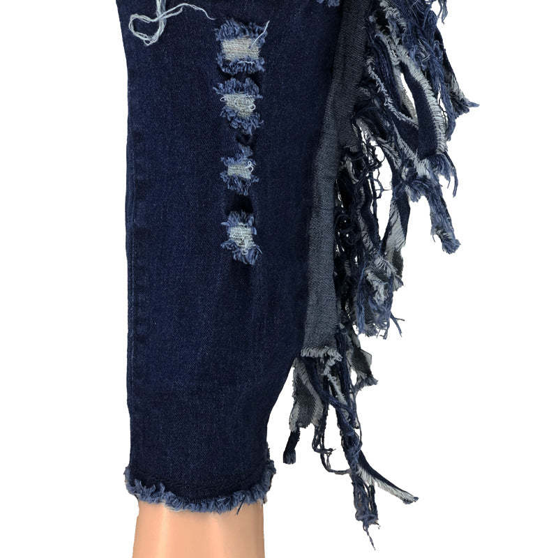 Plus Size Fringe Ripped Cutout Denim Jeans