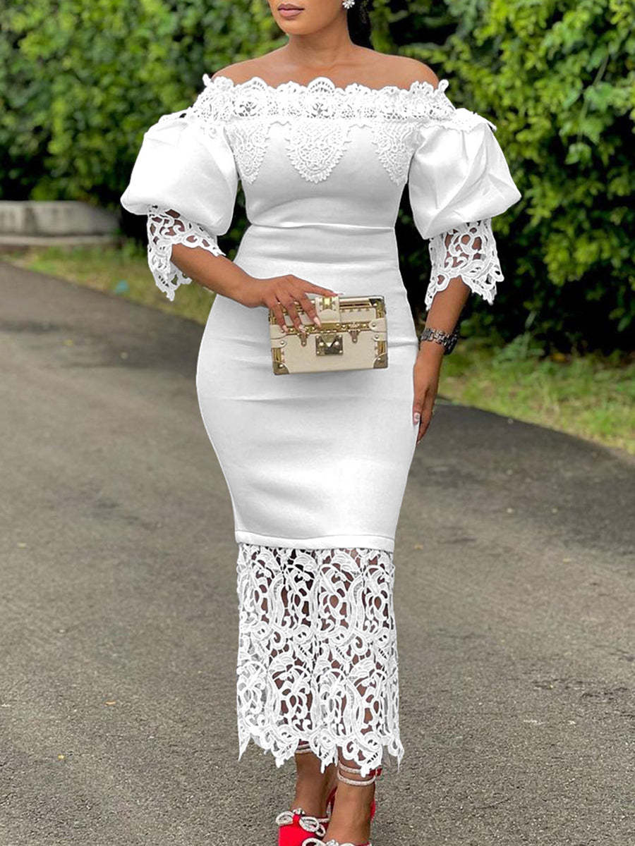 Plus Size Off Shoulder Lace Patchwork Dress