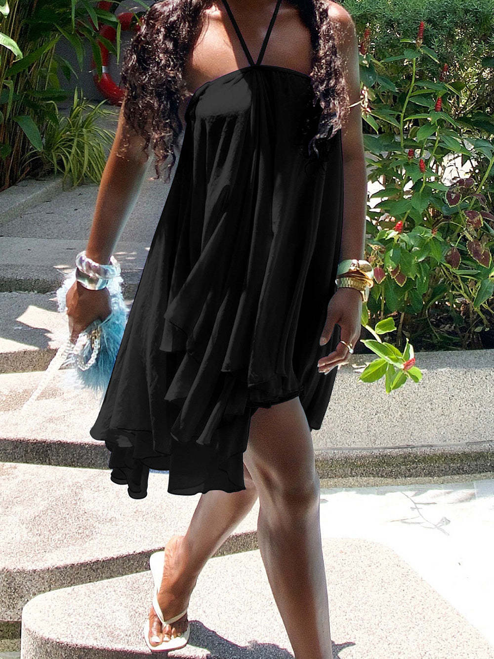 Backless Halter Chiffon Mini Dress