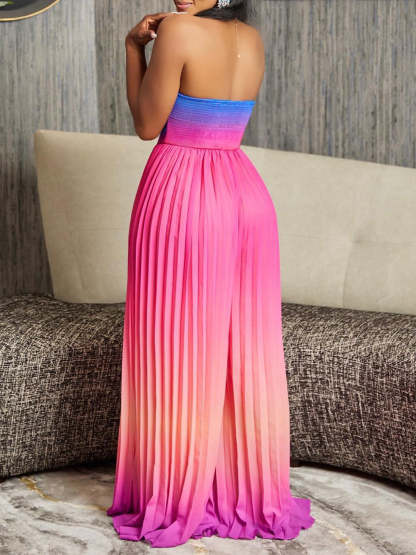 Strapless Gradient Rainbow Backless Jumpsuit
