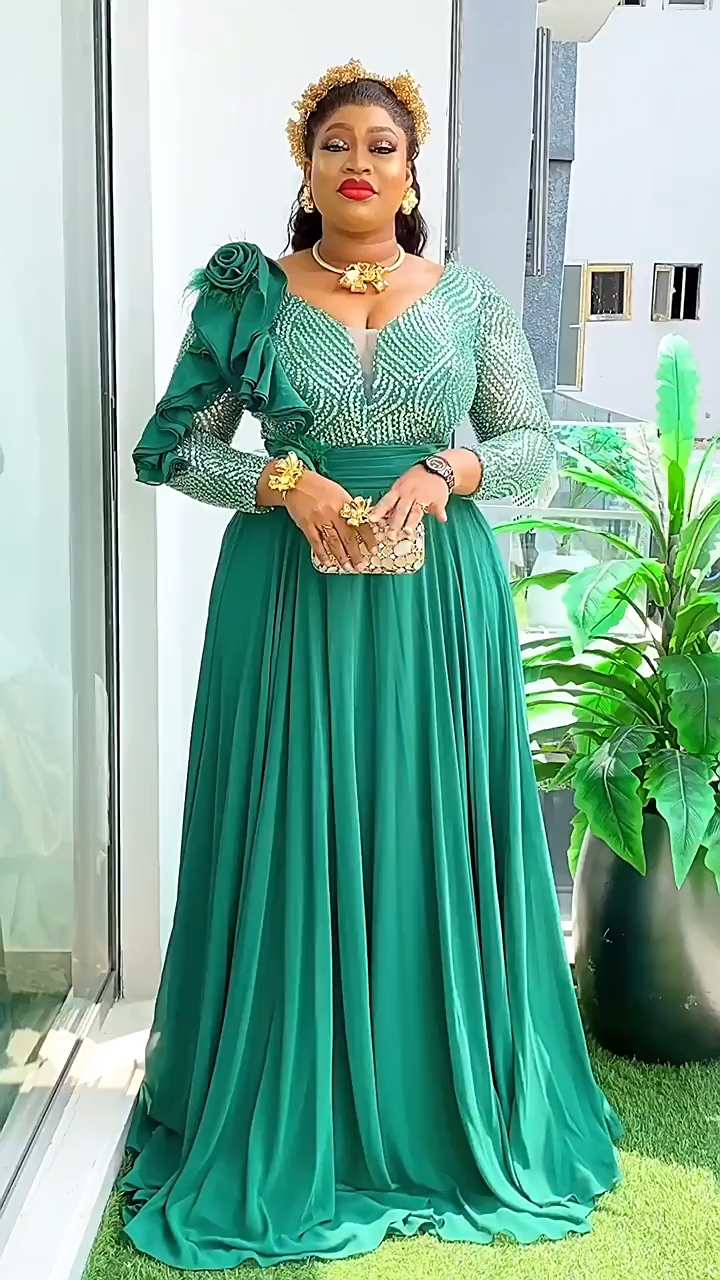 Plus Size Sequin Gown Chiffon Floral Maxi Dress