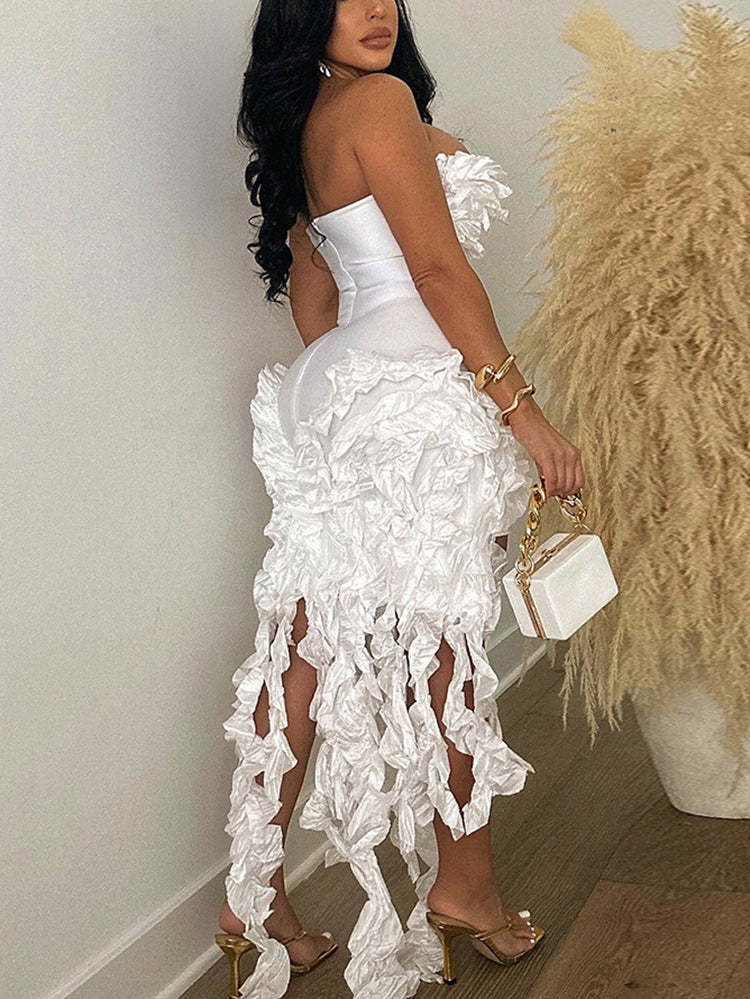 Strapless Ruffle High-Low Dress