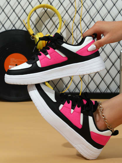 Colorblock Platform Lace-Up Sneakers