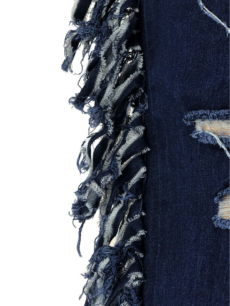 Plus Size Fringe Ripped Cutout Denim Jeans