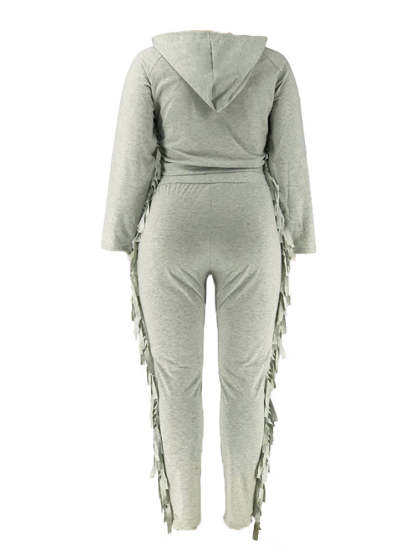 Two Pieces Plus Size Fringe Hooded Tracksuit