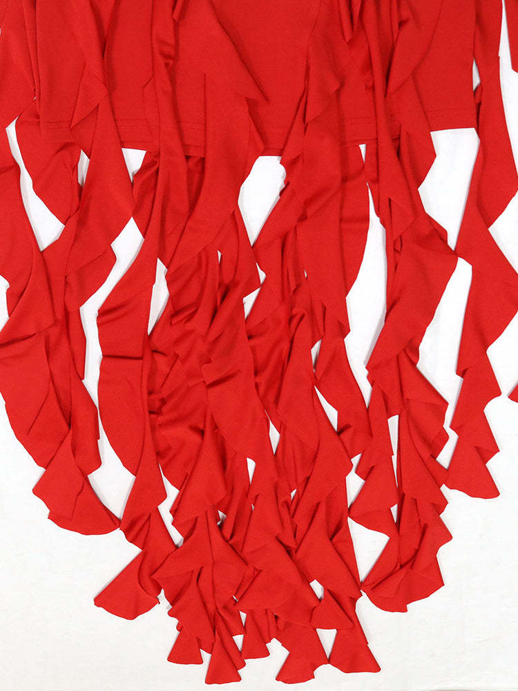 Ruffle Fringe Halter Mini Dress