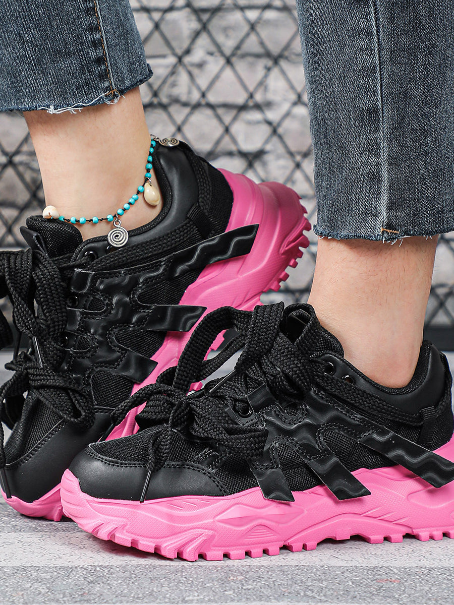 Thick Sole Breathable Mesh Lace-Up Sneakers
