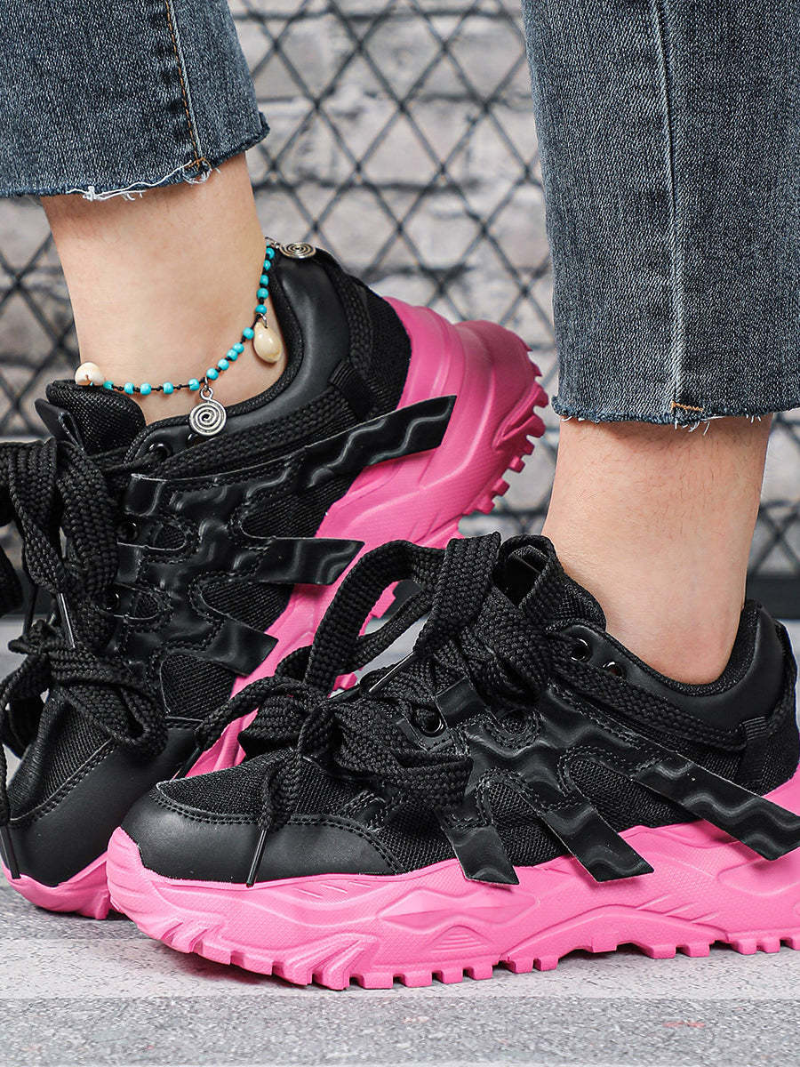 Thick Sole Breathable Mesh Lace-Up Sneakers