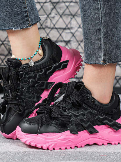 Thick Sole Breathable Mesh Lace-Up Sneakers