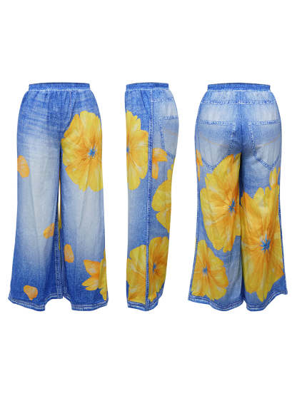 Floral Butterfly Print Wide Leg Jeans