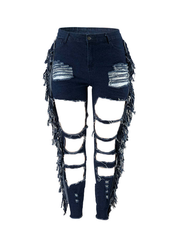 Plus Size Fringe Ripped Cutout Denim Jeans