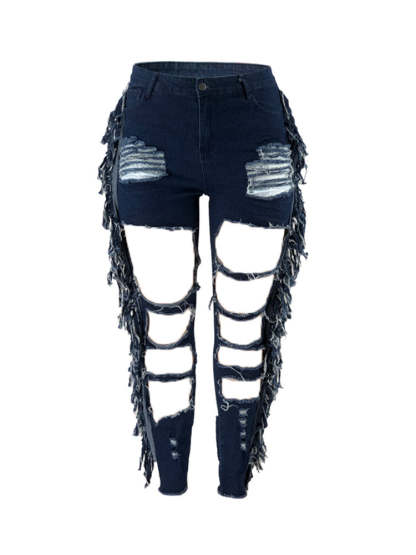 Plus Size Fringe Ripped Cutout Denim Jeans