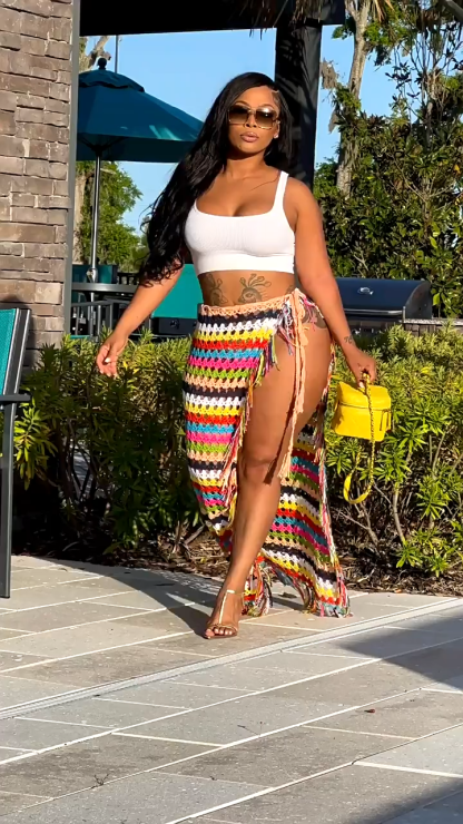Tassel Slit Coverup Knit See Maxi Skirts