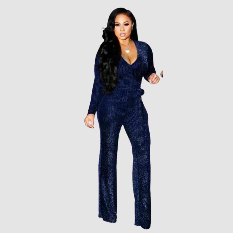 V-neck Shiny Jumpsuit